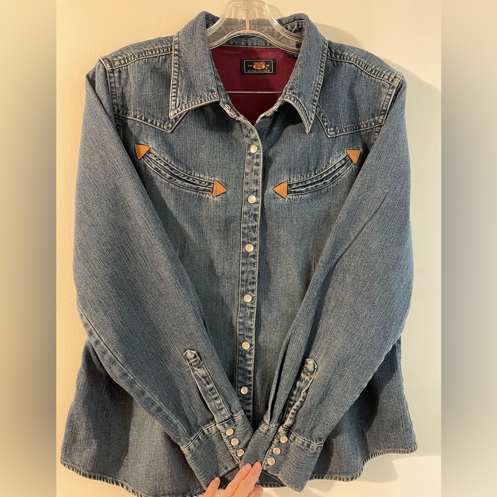 Vintage Western Pearl Snap Demin Shirt by Route 66 - Large